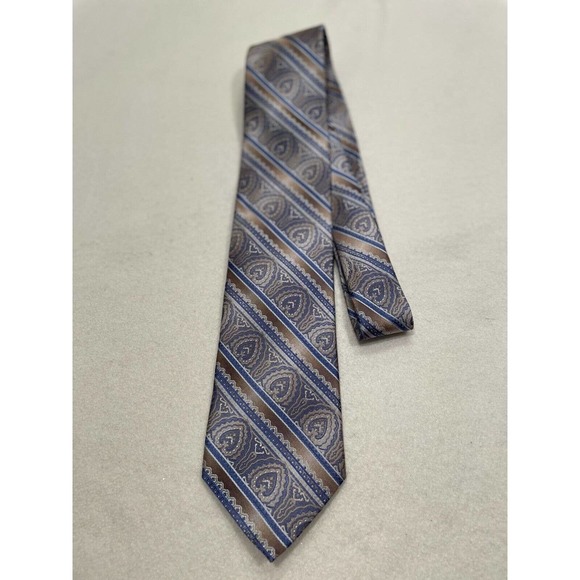 Mario Ferrari Men's 100% Silk Tie Necktie Gold Brown Blue Paisley Damask Pattern - Picture 2 of 7